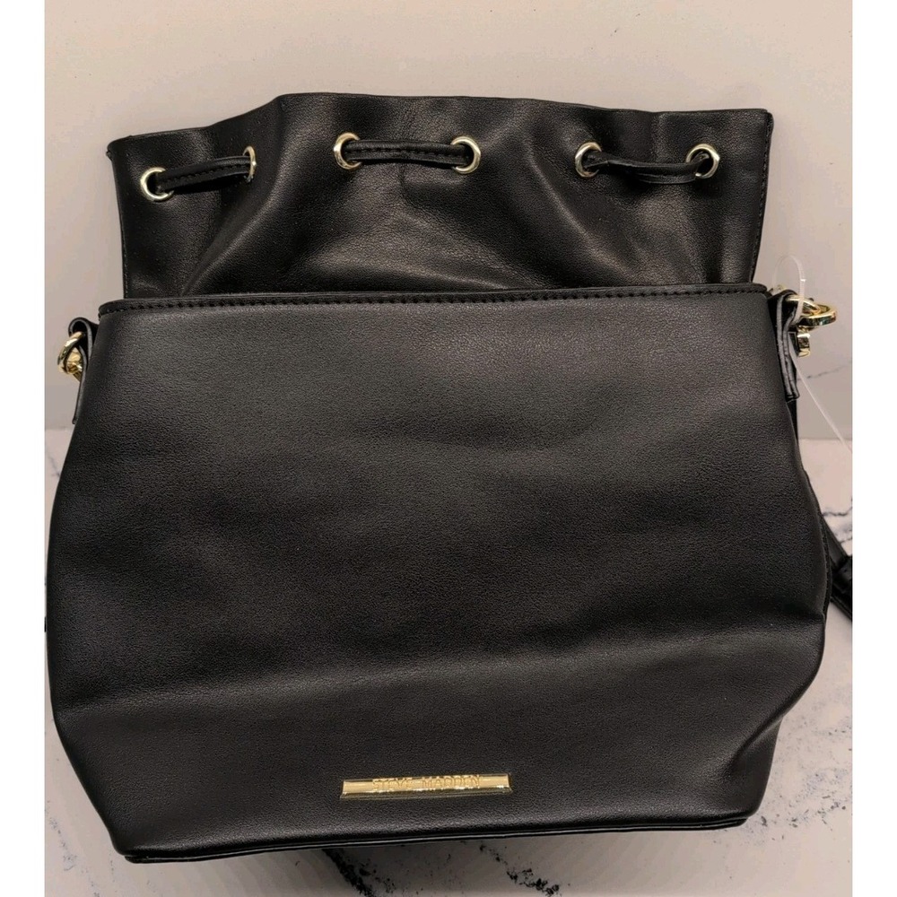 STEVE MADDEN BDaniela faux-leather black bucket bag NWT